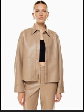 Babaton Tan Leather Shirt-Style Jacket